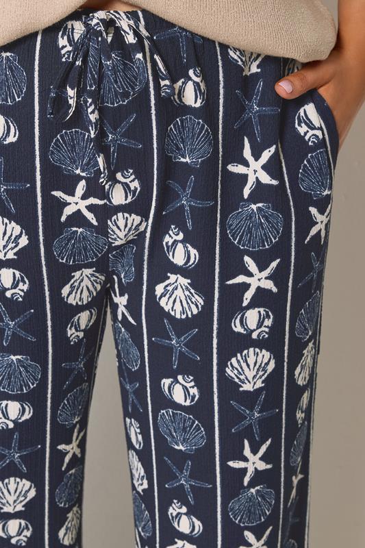 YOURS Plus Size Seashell Print Crinkle Wide Leg Trousers | Yours Clothing 4