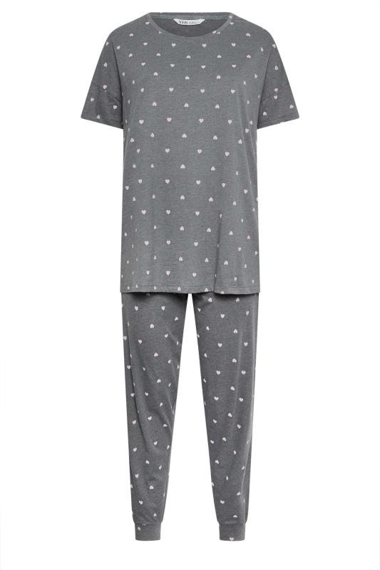 YOURS Plus Size Grey Mini Heart Print Pyjama Set | Yours Clothing 6