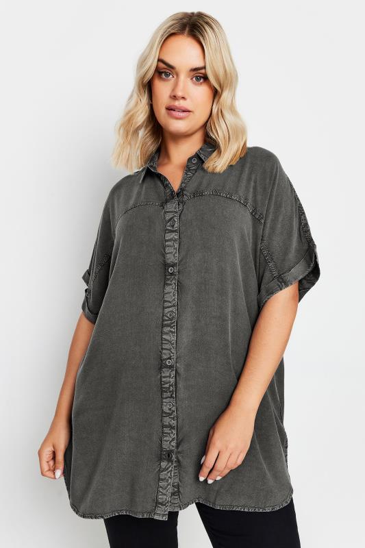 YOURS Plus Size Grey Chambray Shirt | Yours Clothing 1