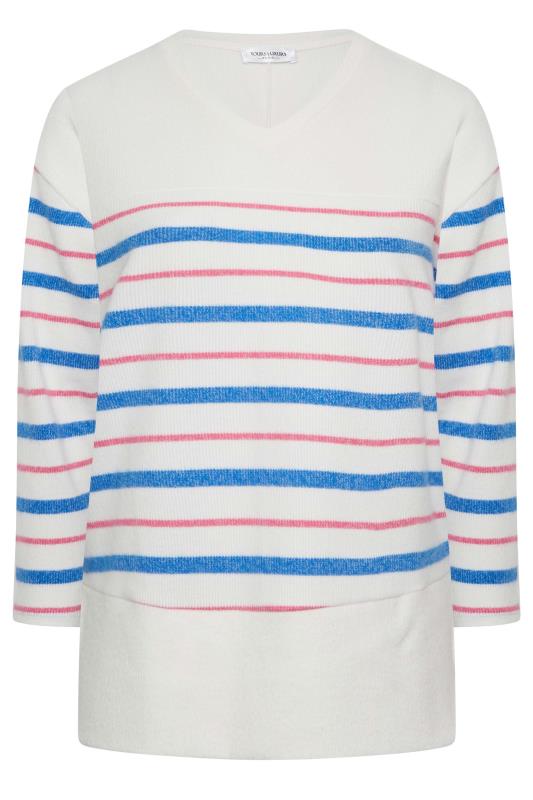 YOURS LUXURY Plus Size White & Pink Stripe Soft Touch Jumper | Yours Clothing 9