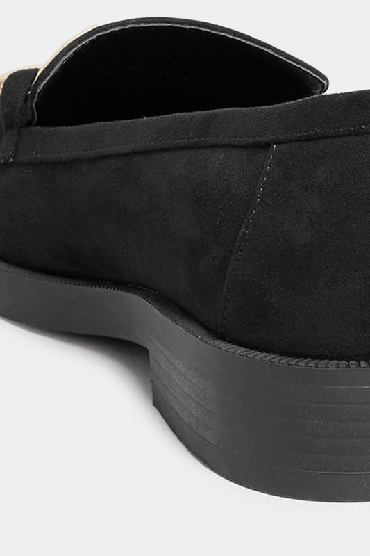 Black Faux Suede Chain Detail Loafers In Wide E Fit & Extra Wide EEE Fit | Yours Clothing 4