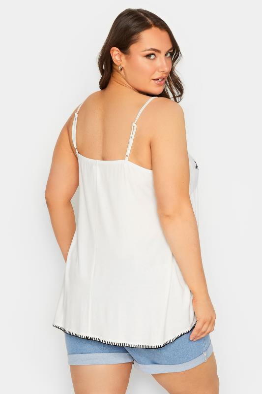 YOURS Curve Plus Size White Embroidered Flower Swing Vest Top | Yours Clothing  3