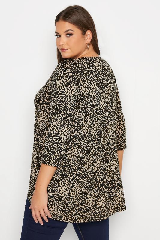 Plus Size Beige Brown Animal Print V-Neck Zip Top | Yours Clothing 3