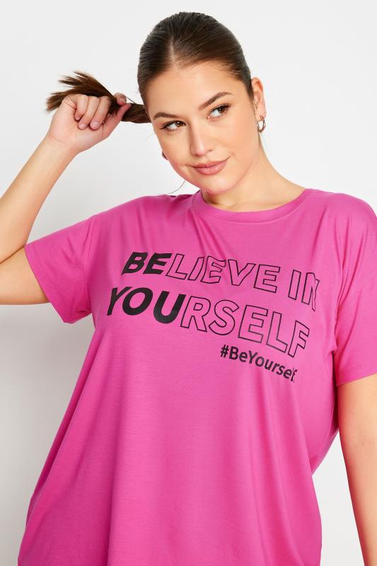 YOURS ACTIVE Plus Size Pink 'Believe In Yourself' Top | Yours Clothing 5