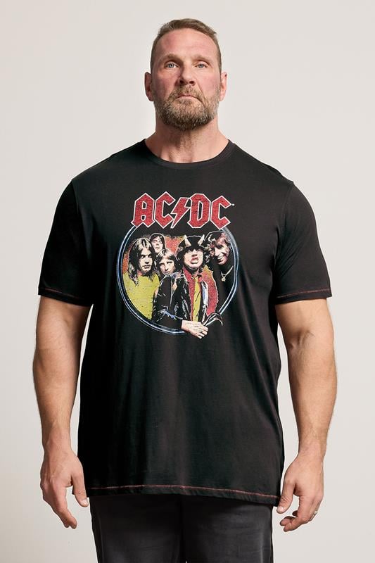  D555 Big & Tall gewassen zwart T-shirt met ACDC-print