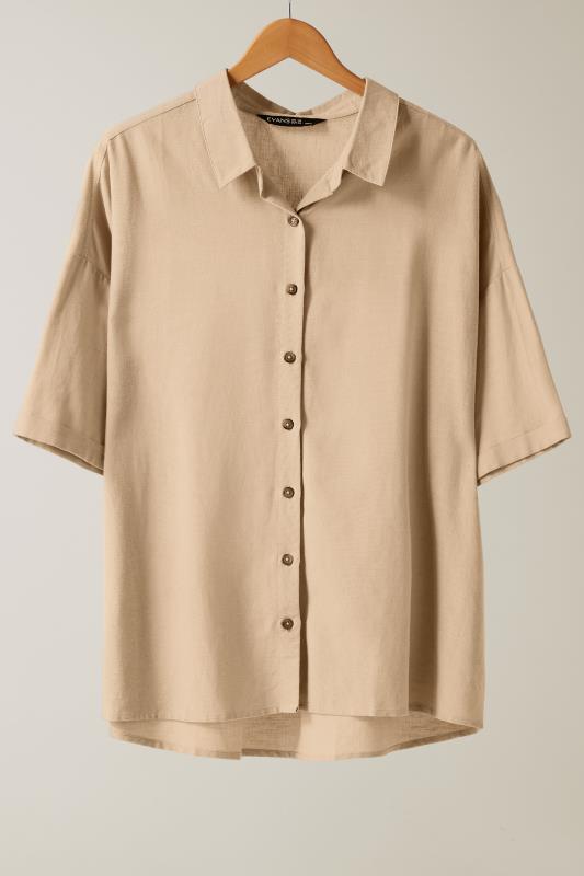 EVANS Plus Size Natural Brown Linen Shirt  | Yours Clothing 5
