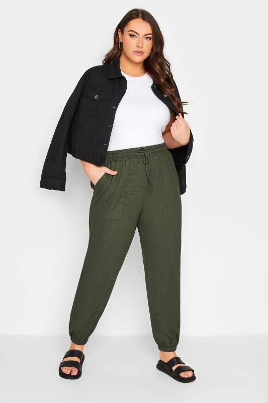 YOURS Plus Size Khaki Green Crinkle Cargo Joggers | Yours Clothing 2