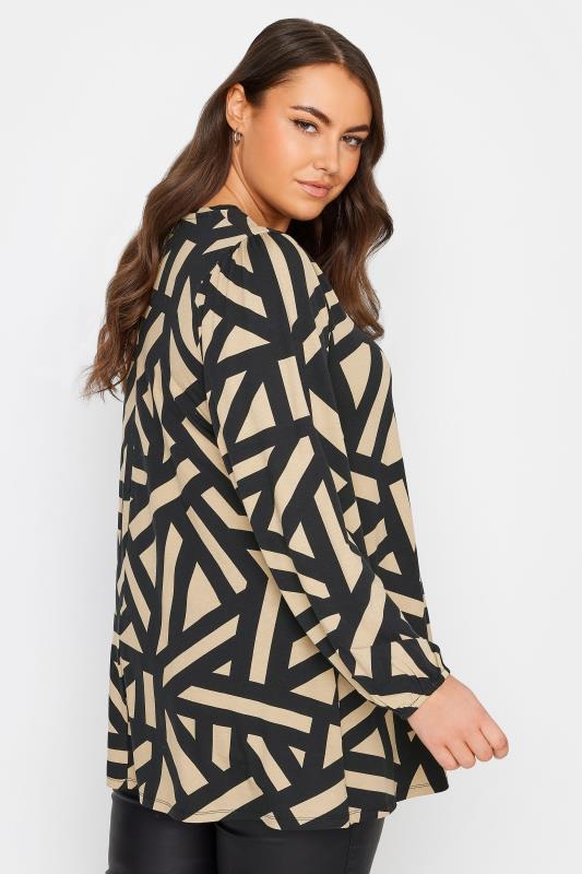 YOURS Curve Brown Geometric Print Balloon Sleeve Top | Yours Clothing 3