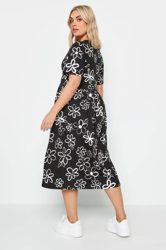 YOURS Plus Size Black Floral Doodle Print Pure Cotton Midaxi Dress | Yours Clothing 2