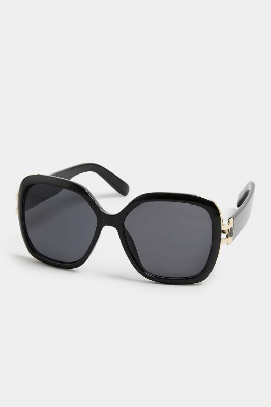 Black Oversized Frame Gold Tone Detail Sunglasses | Yours Clothing 2