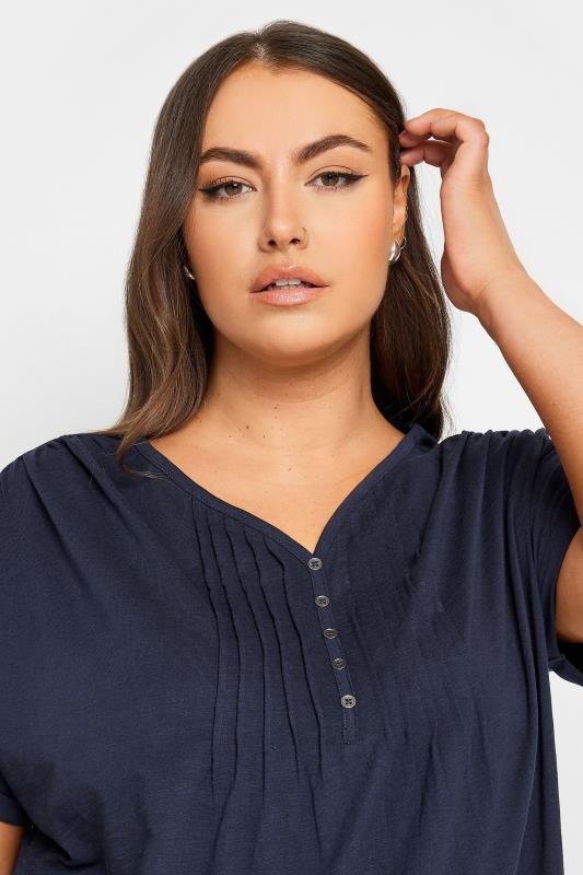 YOURS Plus Size Curve Navy Blue Henley T-Shirt | Yours Clothing  4