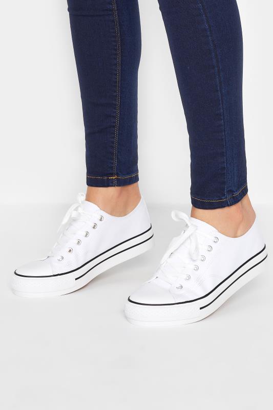 LTS White Platform Canvas Trainers In Standard Fit | Long Tall Sally  1