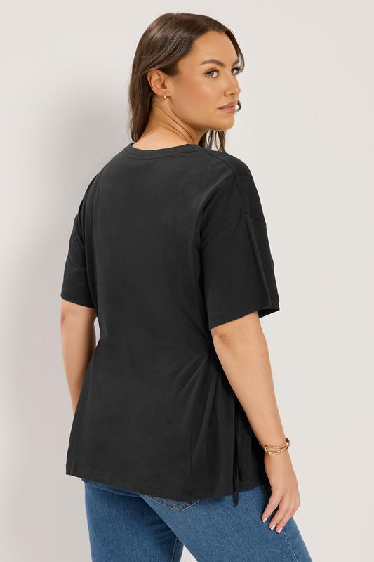YOURS Plus Size Black Side Tie T-Shirt | Yours Clothing 2