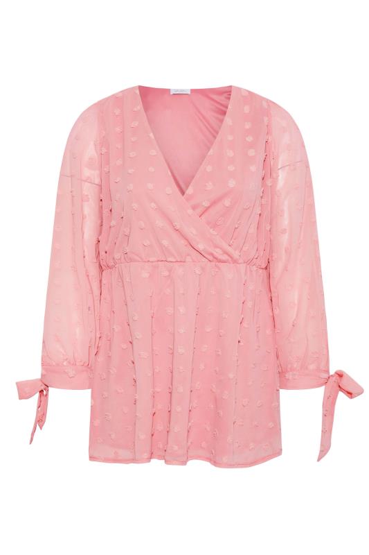 YOURS LONDON Plus Size Pink Spot Wrap Top | Yours Clothing 6