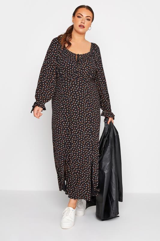 LIMITED COLLECTION Curve Black Ditsy Print Milkmaid Maxi Dress 2