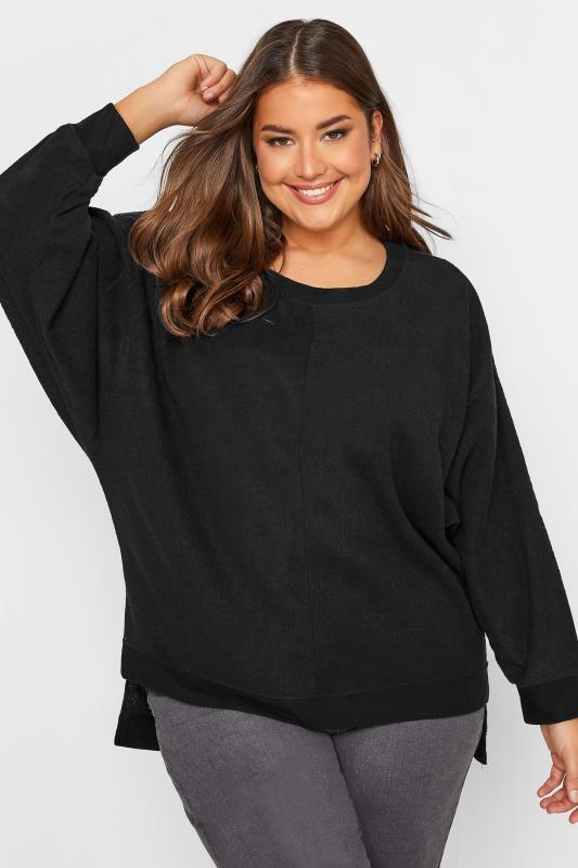 Plus Size  YOURS Curve Black Soft Touch Fleece Sweatshirt
