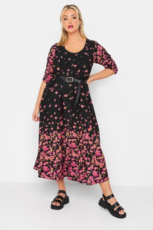 Plus Size  LIMITED COLLECTION Curve Black & Pink Floral Tea Dress