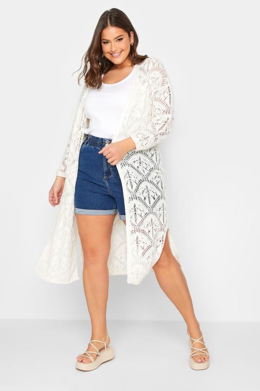 YOURS Curve Plus Size White Crochet Maxi Cardigan | Yours Clothing  1