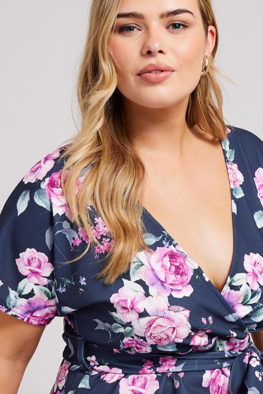 YOURS LONDON Plus Size Navy Blue Floral Wrap Dress | Yours Clothing 4