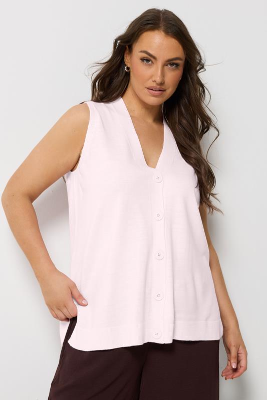  YOURS Curve Pink Knitted Waistcoat