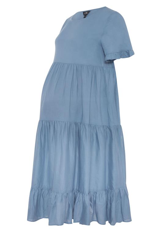 Tall Women's LTS Maternity Blue Tiered Linen Look Smock Dress | Long Tall Sally 6