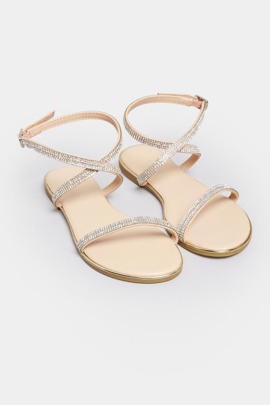 PixieGirl Rose Gold Diamante Sandals In Standard Fit | PixieGirl 2