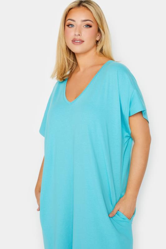 YOURS Plus Size Blue Side Split Midaxi T-Shirt Dress | Yours Clothing 4