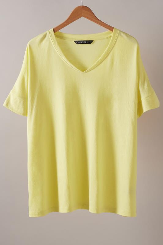 EVANS Plus Size Yellow V-Neck Modal Rich T-Shirt | Evans 5
