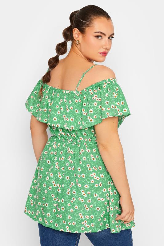 LIMITED COLLECTION Plus Size Green Floral Frill Cold Shoulder Top | Yours Clothing 3