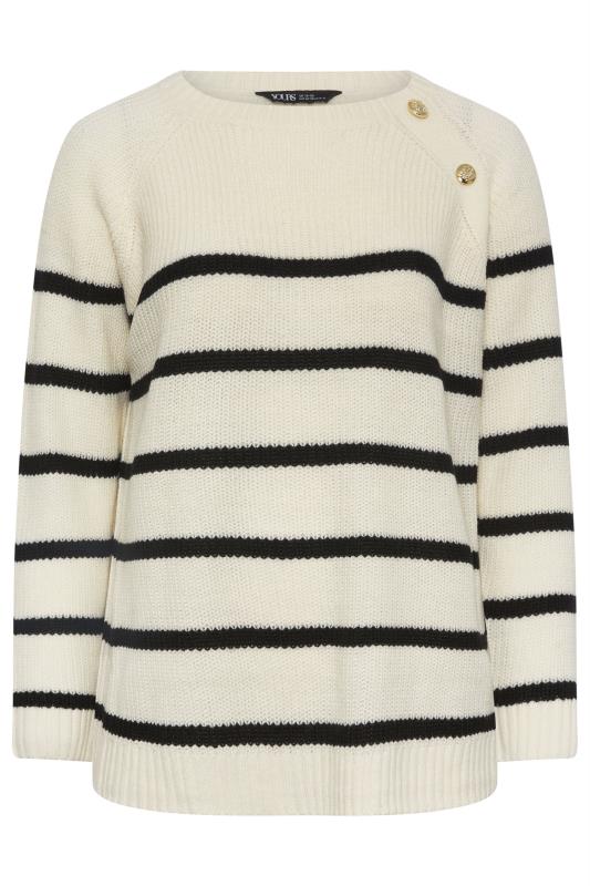 YOURS Plus Size Ivory White Stripe Button Detail Jumper | Yours Clothing 6