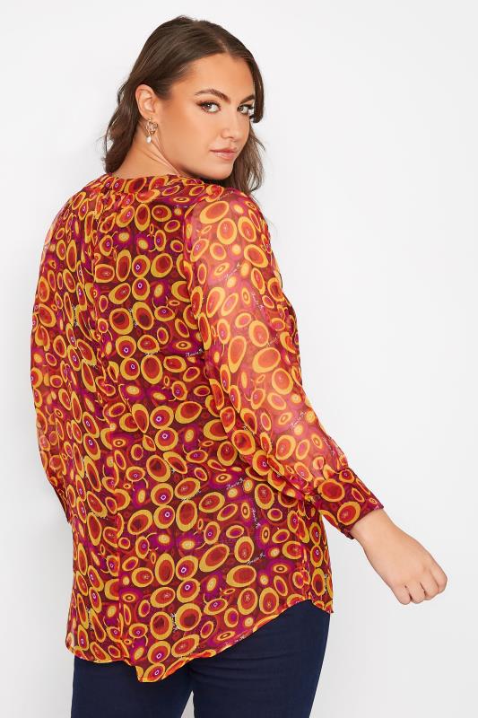 Plus Size Orange Retro Swirl Print Balloon Sleeve Shirt | Yours Clothing 3