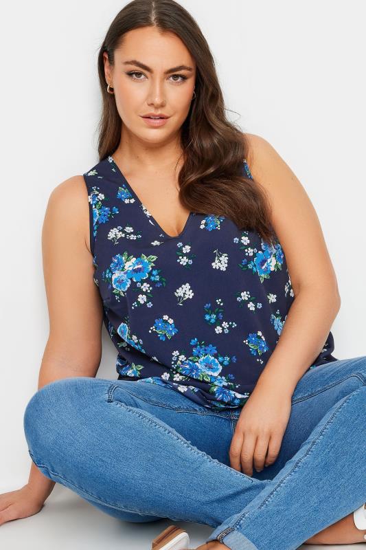 YOURS Plus Size Navy Blue Floral Print Vest Top | Yours Clothing 4