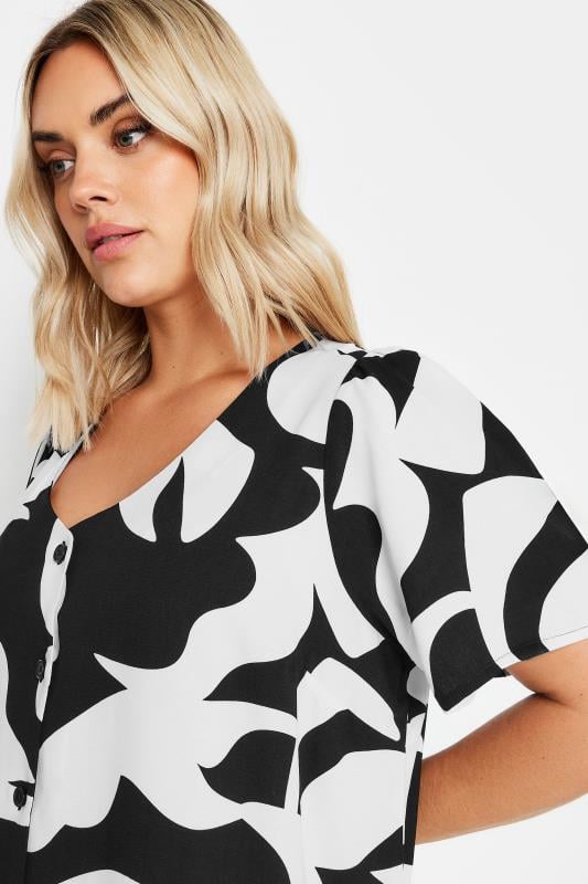 YOURS Plus Size Black & White Abstract Print Button Up Blouse | Yours Clothing 4