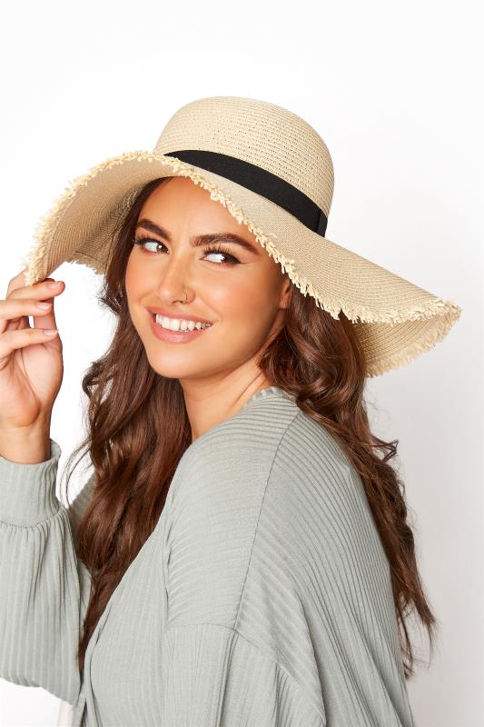 Natural Frayed Edge Straw Hat | Yours Clothing 1