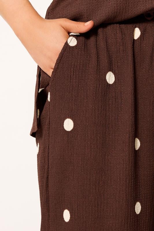 YOURS Plus Size Chocolate Brown Polka Dot Crinkle Trousers | Yours Clothing 4