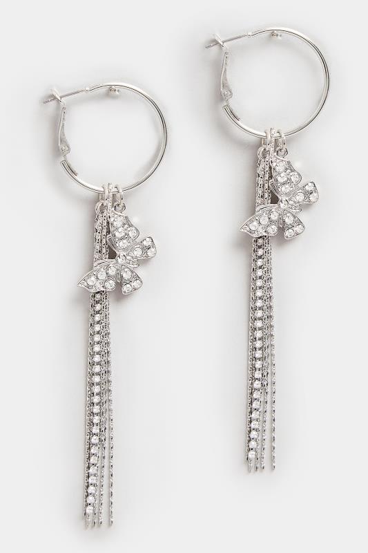 Silver Butterfly Tassel Hoop Earrings | Yours Clothing 2