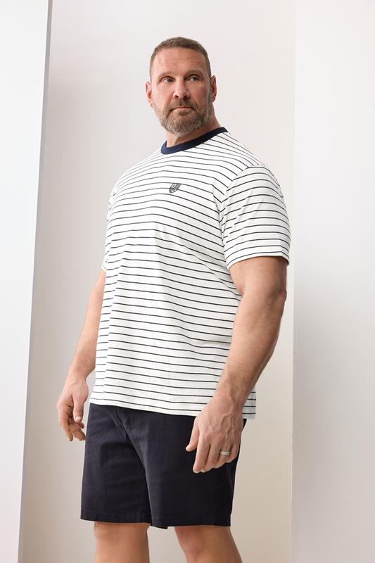 BadRhino Big & Tall Off-White Extra Long Stripe Pique T-Shirt | BadRhino 1