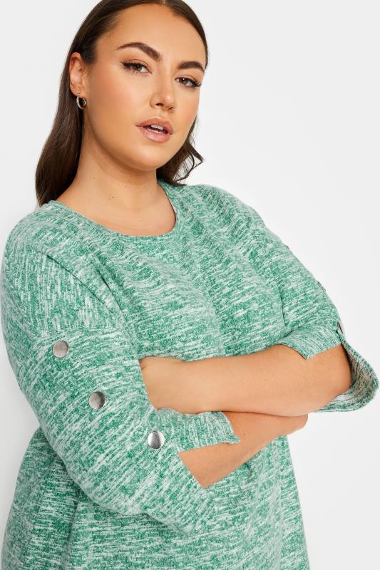 YOURS LUXURY Plus Size Green Button Sleeve Soft Touch Jumper | Yours Clothing 4
