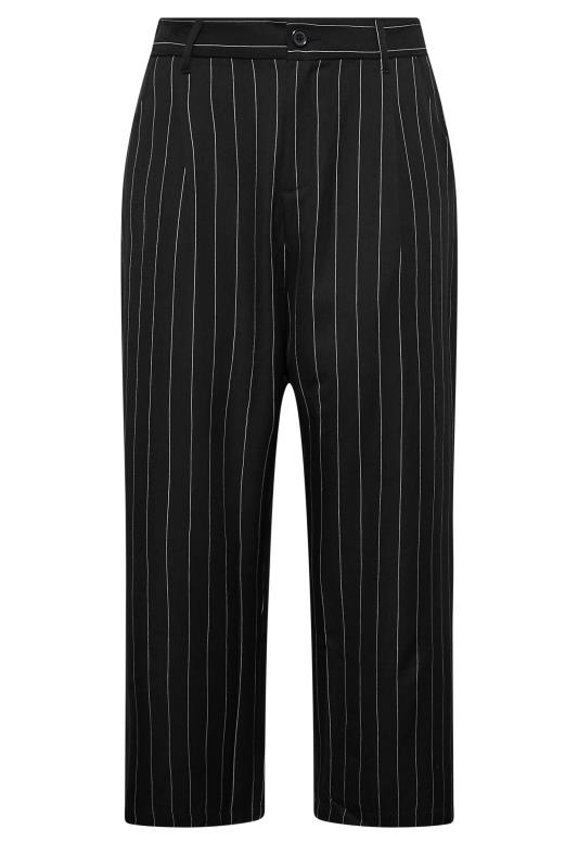 Curve Black Pinstripe Wide Leg Stretch Dad Trousers | Yours Clothing 5