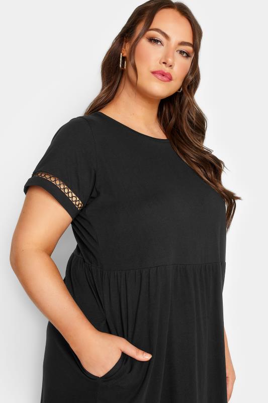 LIMITED COLLECTION Plus Size Black Crochet Trim T-Shirt Dress | Yours Clothing 4