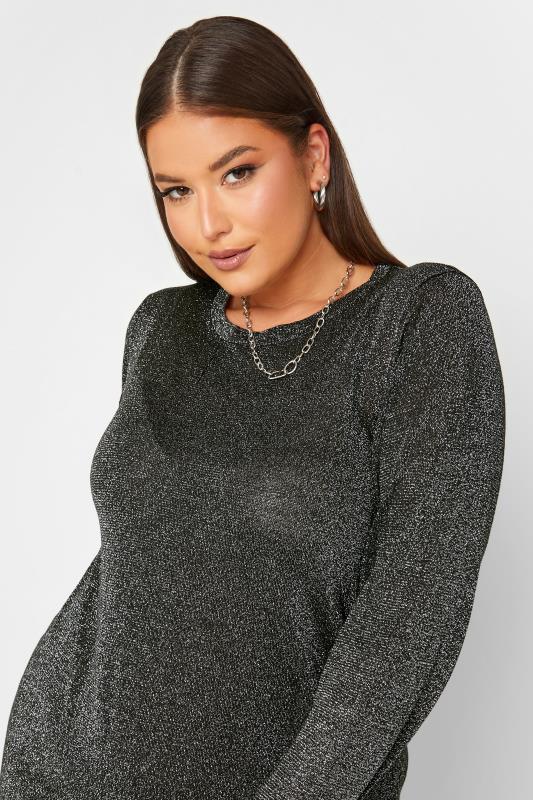 Plus Size Black & Silver Glitter Midaxi Dress | Yours Clothing  4