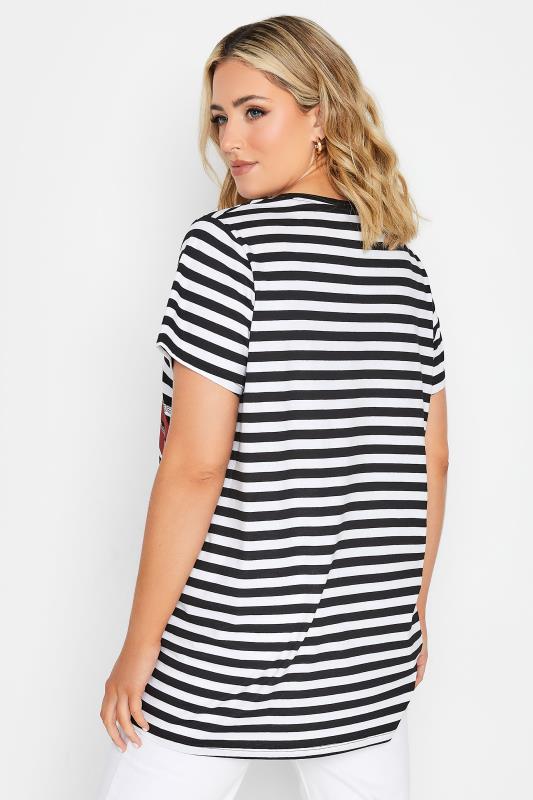 YOURS Plus Size Black Stripe Lips Printed T-Shirt | Yours Clothing 3