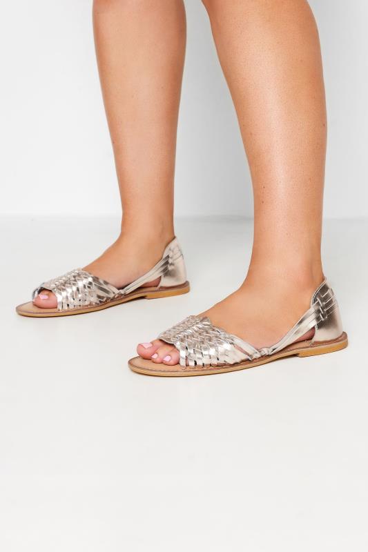 Plus Size  Gold Woven Leather Mules In Extra Wide EEE FIt