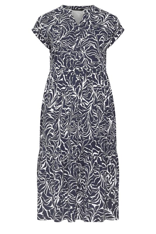 EVANS Plus Size Navy Blue Abstract Print Notch Neck Cotton Midi Dress | Evans 5