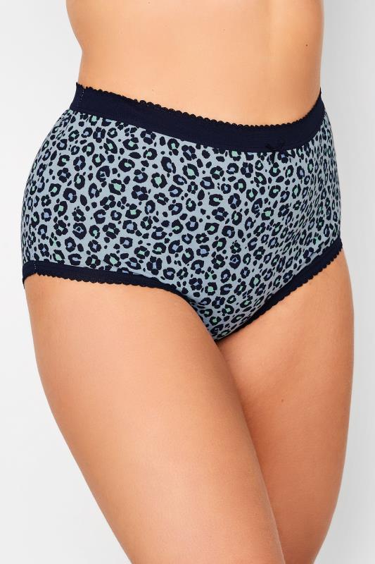 YOURS Curve Plus Size 5 PACK Blue Leopard Print Full Briefs | Yours Clothing  2