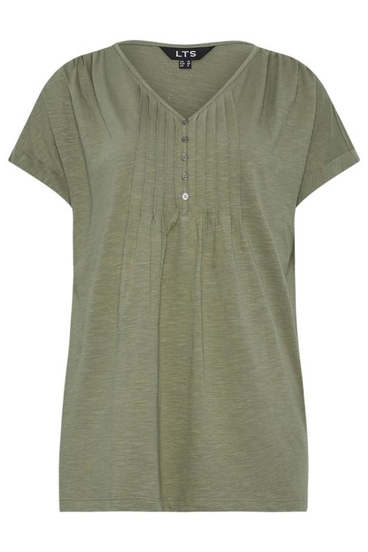 LTS Tall Women's Khaki Green Cotton Henley T-Shirt | Long Tall Sally 5