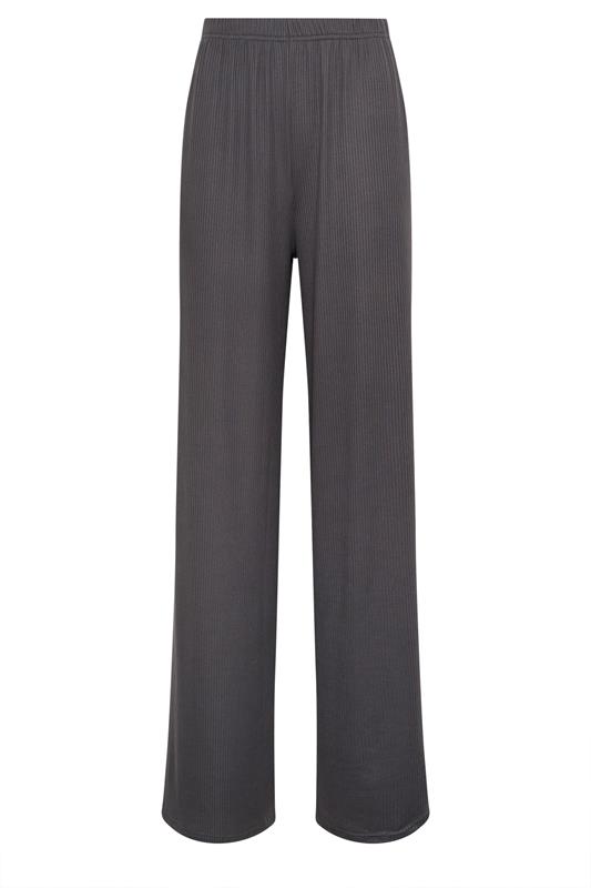 LTS Tall Women's Charcoal Grey Ribbed Wide Leg Trousers | Long Tall Sally 5