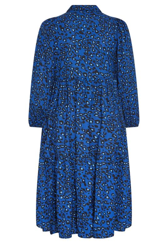 YOURS Plus Size Blue Leopard Print Button Through Midi Dress | Yours Clothing 7