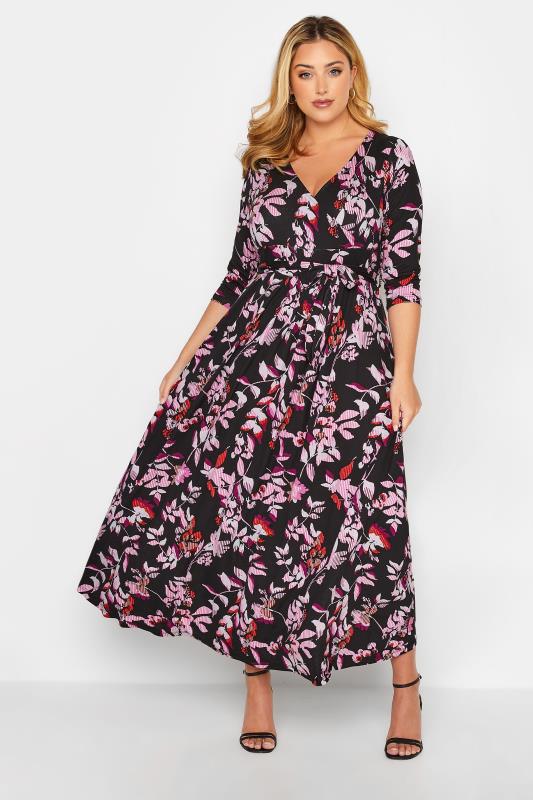 Plus Size Black Leaf Print Wrap Front Dress | Yours Clothing 2