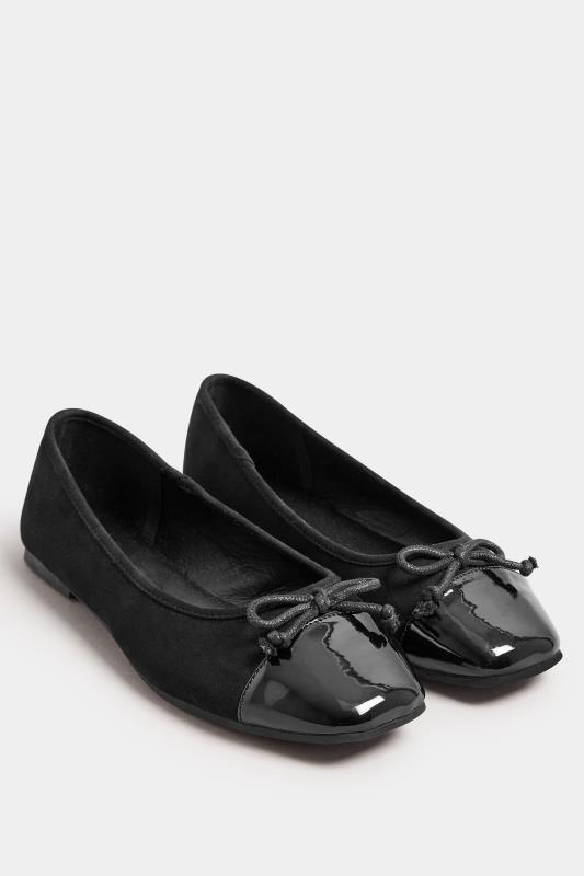 Black Chisel Toe Ballerina Pumps In Extra Wide EEE Fit | Yours Clothing  2